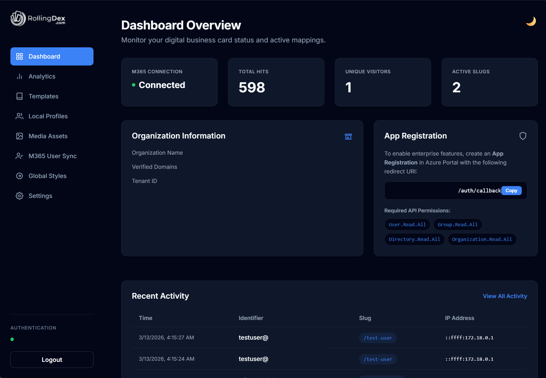 rollingdex Dashboard